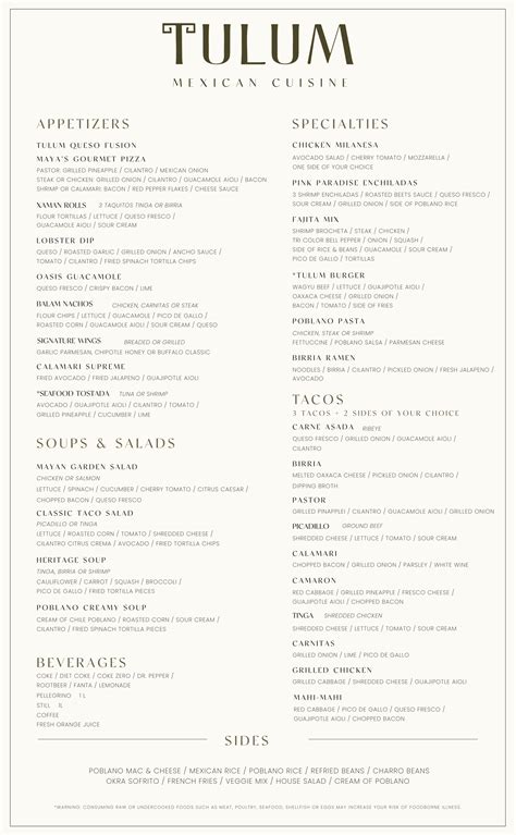 Menu — Tulum Mexican Cuisine