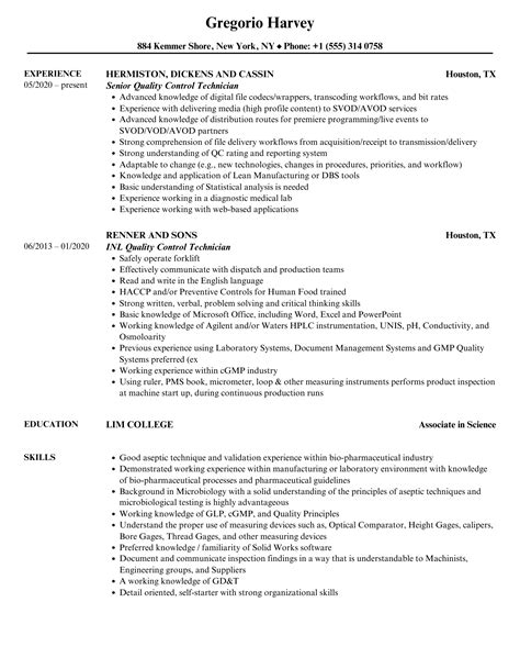 Cv Quality Control Technician at Indiana Mulquin blog