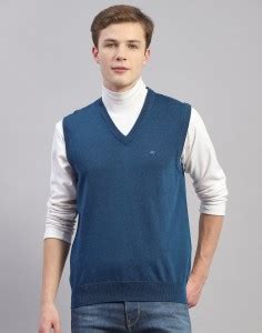 MONTE CARLO Solid V Neck Casual Men Blue Sweater - Buy MONTE CARLO ...