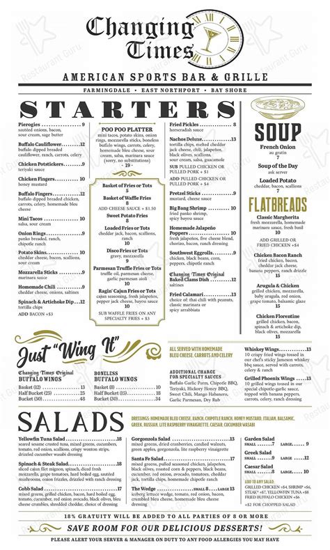 Menu at Changing Times Ale House pub & bar, East Northport, 526B ...