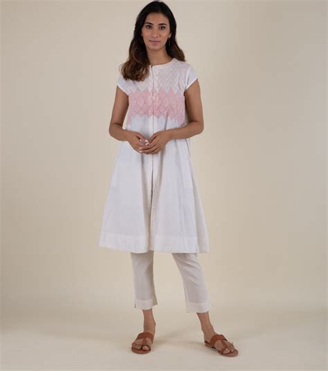 White Embroidered Cotton Linen Kurta – Tulsi Online