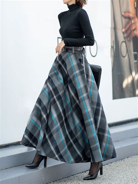 Plaid Wool Skirt, Wool Maxi Skirt Women, Winter Skirt Women, A-line ...
