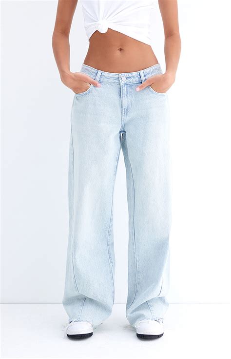 Pacsun Casey Light Indigo Raw Cut Low Rise Baggy Jeans | Pacsun
