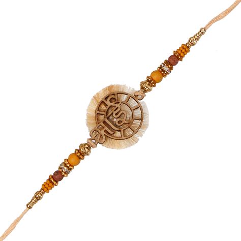 Designer Wooden Bhai Rakhi - eCraftIndia Online