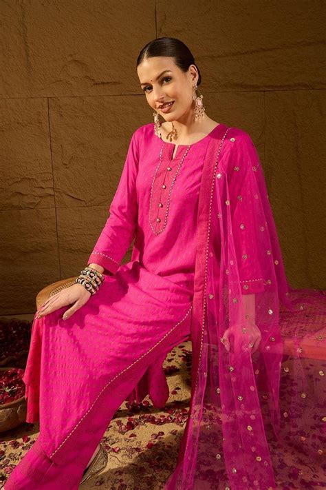 Buy Pink Viscose Rayon Ethnic Motifs Printed Straight Suit Set | Vaamsi