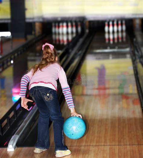 Child Girl in with Bowling Ball. Stock Image - Image of child, strike ...