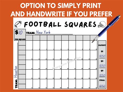 50 Football Squares Template: Editable Fundraiser Board (printable PDF ...