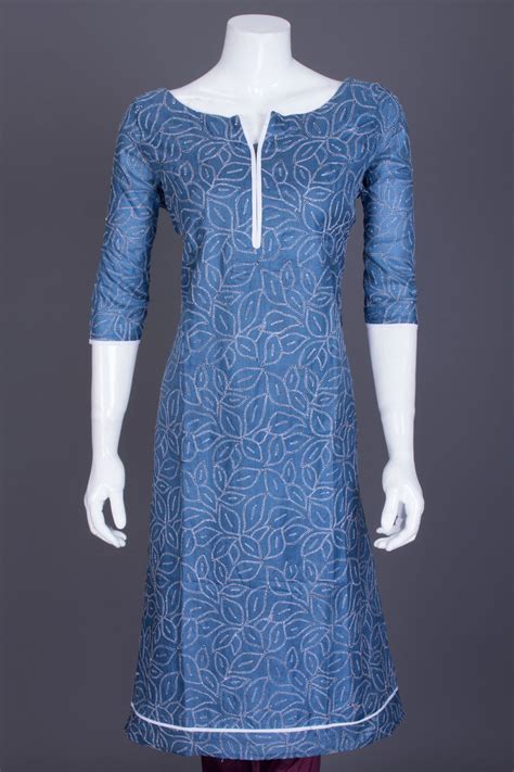 Blue Kantha Embroidered Tussar Silk Kurta 10064092 – Avishya.com
