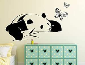 Wallstick Cute Panda and Butterflies Wallsticker (Vinyl 80 cm x 50 cm ...