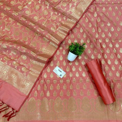 Peach Gumbad Crown Satin Silk Banarasi Suit – Mohsin Textiles