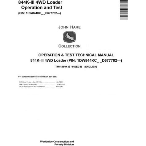 John Deere 844K-III 4WD Loader Pdf Diagnostic, Operation and Tests Ser