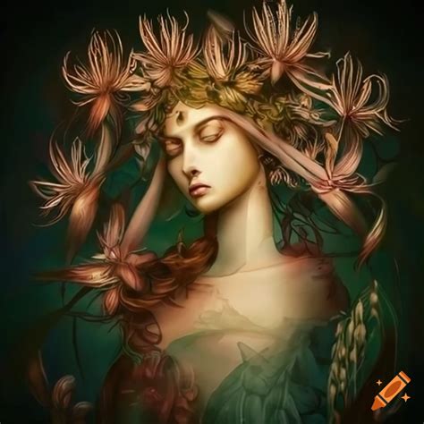 Art of a goddess with asphodel flowers on Craiyon