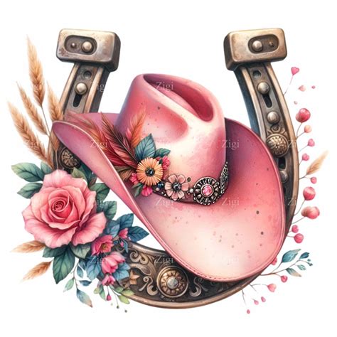 12 Pink Cowgirl Hat With Horseshoe PNG Clipart, Floral Western Hat ...