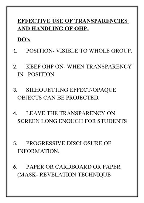 Effective USE OF Transparencies AND Handling OF OHP - EFFECTIVE USE OF ...