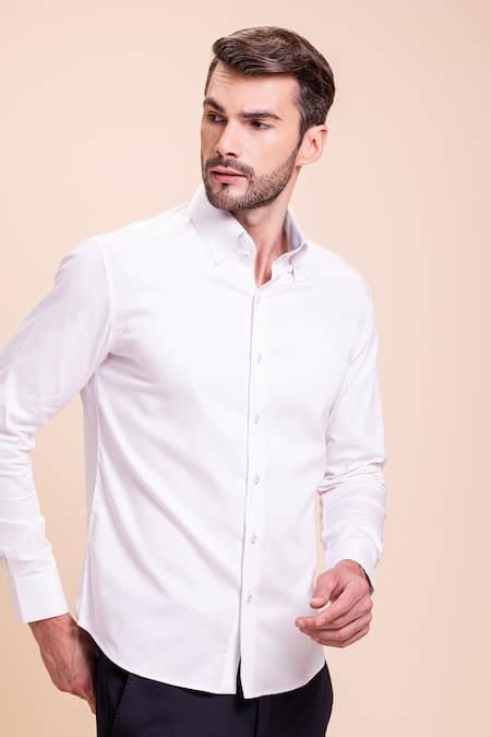 Buy White Cotton Lycra Placement Print Bird Motif Shirt For Men by AMIT ...