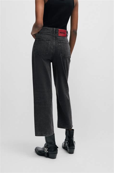 HUGO - Modern-fit wide-leg jeans in black denim - Dark Grey