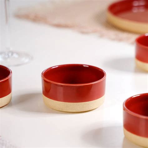 Glazed Ceramic Bowls Set Of 4 Amber Clay 150ml Online - Premium Snack ...