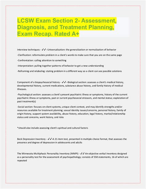 LCSW Exam Section 2- Assessment, Diagnosis, and Treatment Planning, Exam Recap. Rated A+ ...
