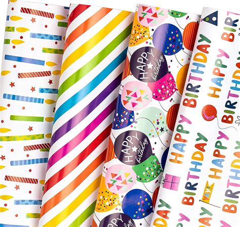 WRAPAHOLIC Birthday Wrapping Paper - 12 Sheets with Tags, Folded for ...