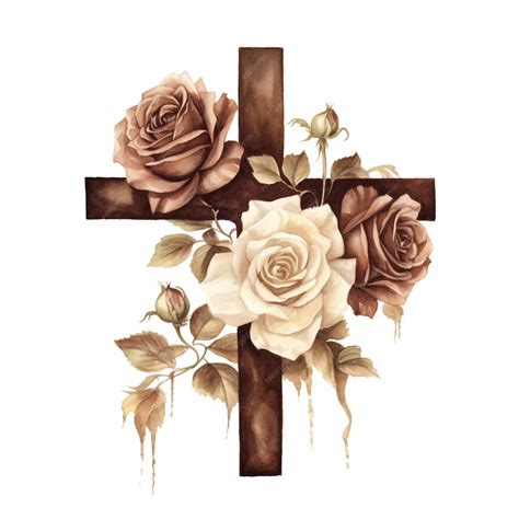 Premium AI Image | There is a cross with roses on it and a rose on the ...