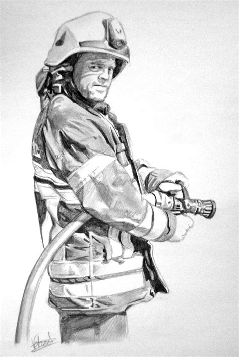 Firefighter Pencil Drawing