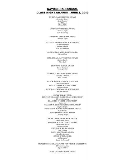 NATICK HIGH SCHOOL - Natick Public Schools