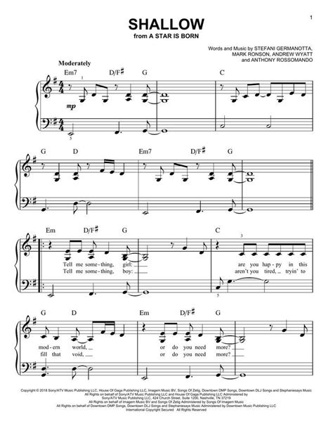 Lady Gaga 'Shallow (from A Star Is Born)' Sheet Music, Notes & Chords ...