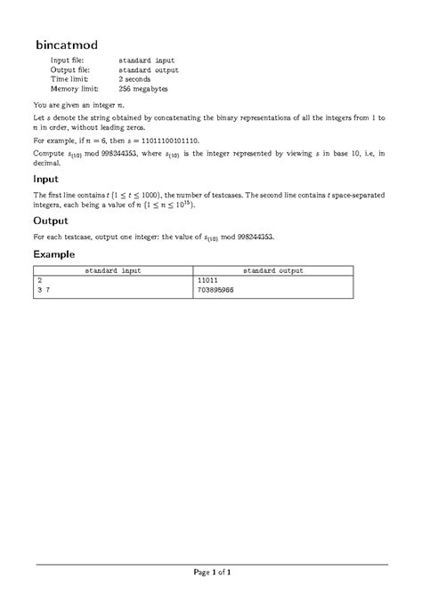 Prob-bincatmod - bit manipulation - bincatmod Input file: standard ...