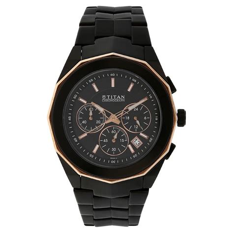 Buy Online Titan Quartz Chronograph Black Dial Stainless Steel Strap ...