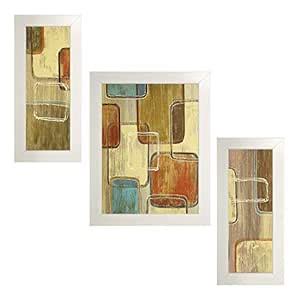 Indianara Set of 3 Abstract Geometry in White Frames Paintings (2107 ...