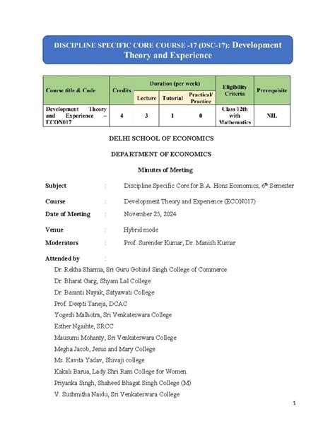 Econ017 Development Theory & Experience Final Meeting Minutes - Studocu