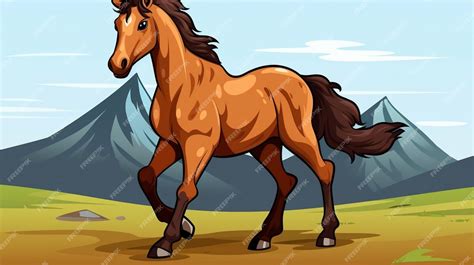 Premium Vector | A cartoon of a horse with a mountain in the background