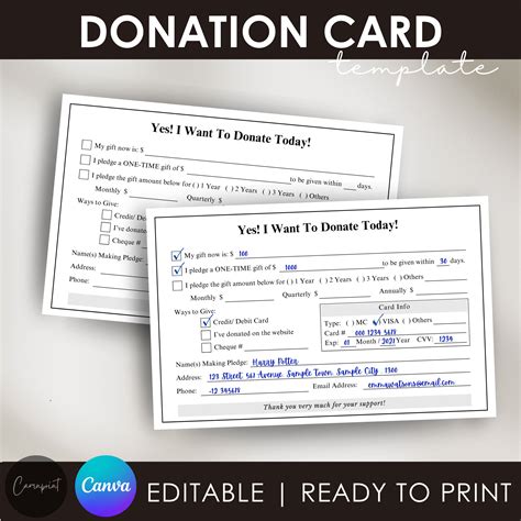 Editable Donation Card Printable Pledge Form, Donation Form, Donation ...