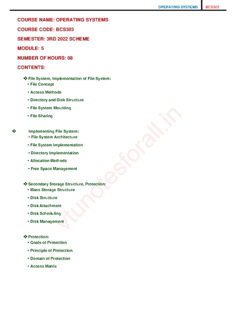 BCS303 Operating Systems Module 5: File System Concepts and ...