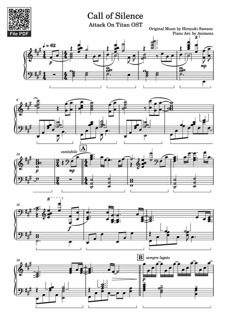 [Sheet] Call of Silence Piano PDF (Original Music by Hiroyuki Sawano), hợp âm Piano, mp4/midi