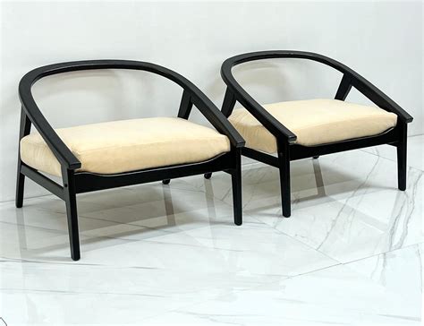 Italian Modern Ebonized Horseshoe Lounge Chairs in Buttercream Mohair ...