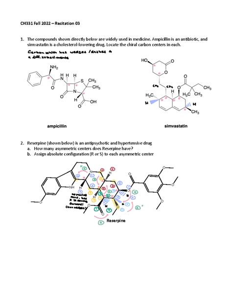 CH331 F22 Recitation 03: Chiral Centers & Molecular Relationships - Studocu
