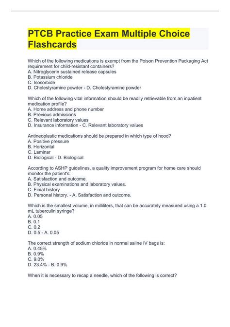 PTCB Practice Exam Multiple Choice Flashcards Latest Updated 2022 ...