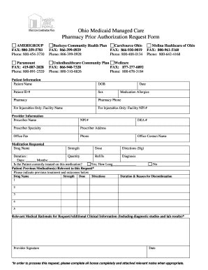 OH Medicaid Managed Care Pharmacy Prior - Blank Fillable Template ...