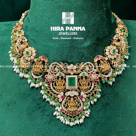 Swarovski 3D Lakshmi Devi Peacock Emerald & Ruby Neckwear – Hirapanna ...