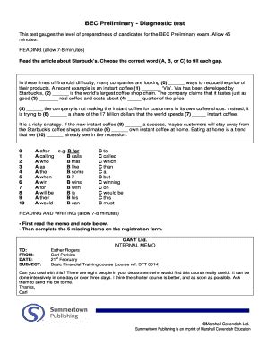 BEC Preliminary Diagnostic Test - Blank Fillable Template | Fill Out ...
