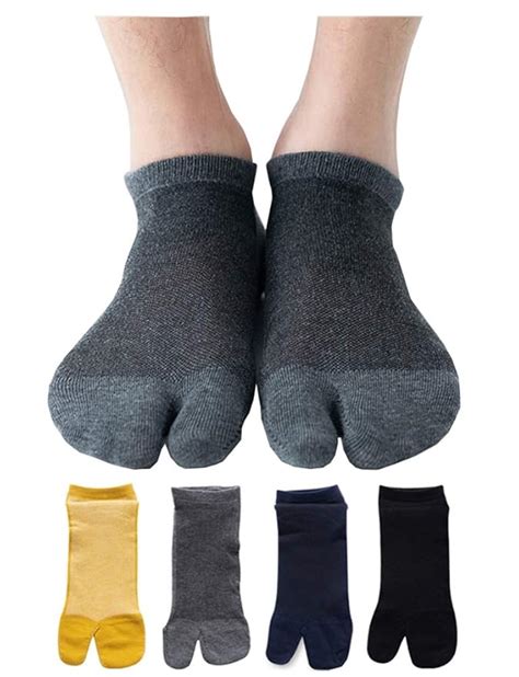 Men's Flip Flop Socks Tabi Split Toe Geta Wicking Cotton Pack of 4 ...