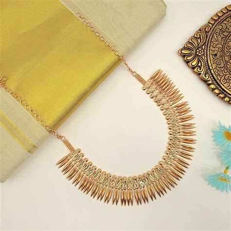 Real Gold Tone Traditional Kerala Neettu Mulla Mottu Necklace