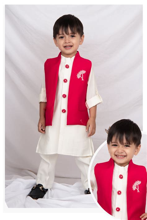 Little Collars Boys Festive Hot Pink Floral Motif Ethnic Nehru Jacket ...
