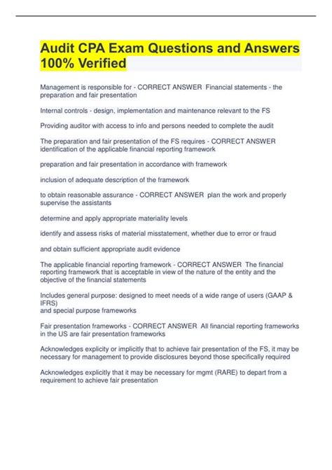 Audit CPA Exam Questions and Answers 100 % correct - CPA - Stuvia US