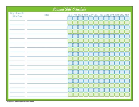 Bill Calendar Template Excel