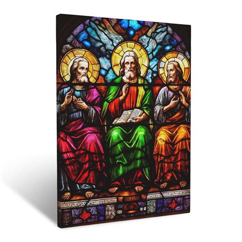 CozyNet A Vibrant Stained Glass Window Glowing Brightly, Depicting The Holy Trinity With Divine ...
