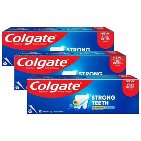 Colgate Strong Teeth Anticavity Toothpaste + ToothBrush 300g Pack of 3 ...