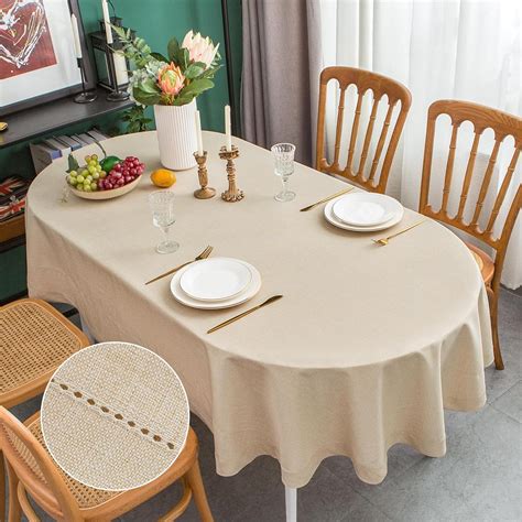 Amazon.com: mylacerhome Farmhouse Solid Beige Oval Tablecloth Hemstitch ...