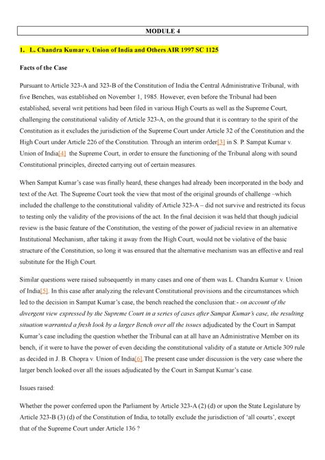End Sem Case Briefs - MODULE 4 L. Chandra Kumar v. Union of India and ...
